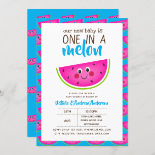 Invitation Un Dans Un Baby shower MELON Bleu Rose Moderne Cut