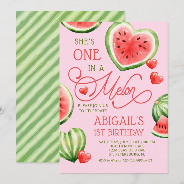 Invitation Un dans un Melon 1er anniversaire (Devant / Derrière)