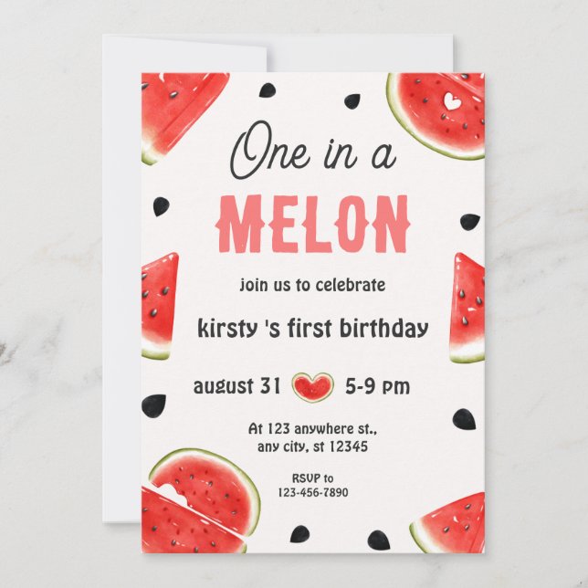 Invitation Un dans un Melon Aquarelle Premier Anniversaire (Devant)