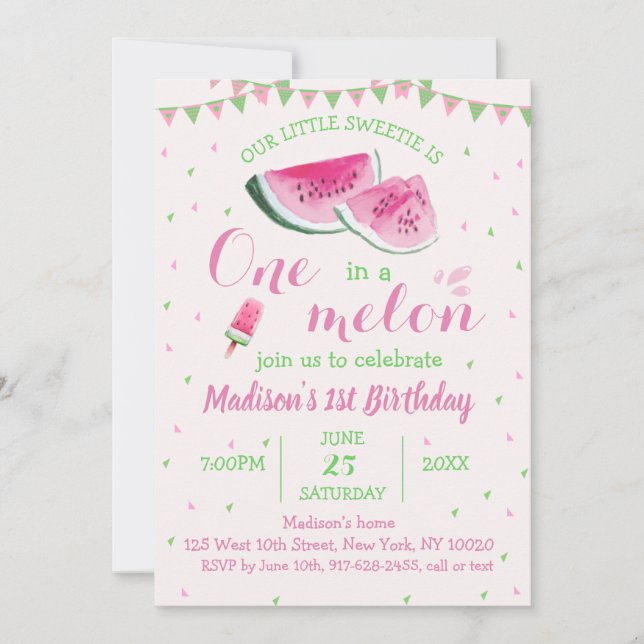 Invitation Un Dans Un Melon Cute Watermelon Premier Anniversa (Devant)