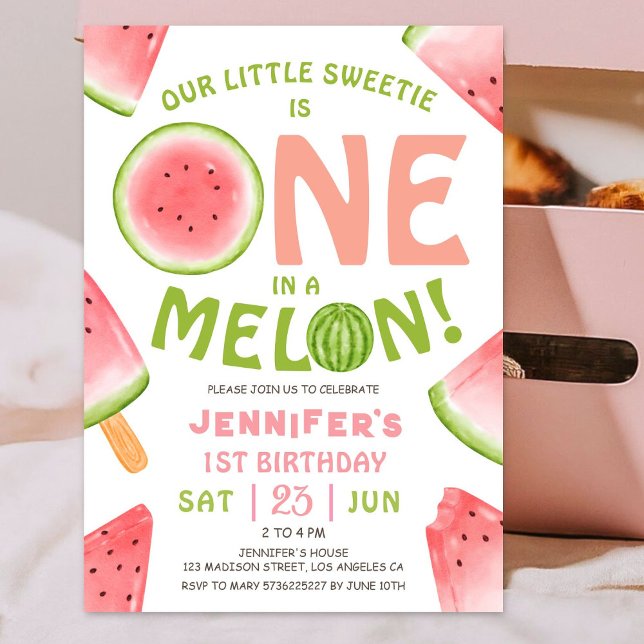 Invitation UN dans un Melon ! Fille Pink Watermelon 1er anniv (Créateur téléchargé)