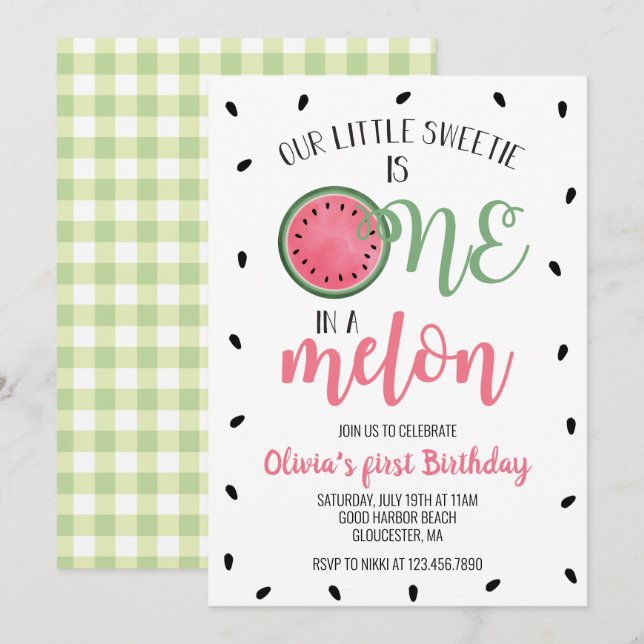 Invitation Un dans un Melon Pastèque Premier Anniversaire (Devant / Derrière)