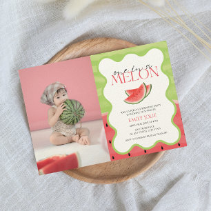 Invitation Un dans un MELON   Pink Green Photo 1er anniversai
