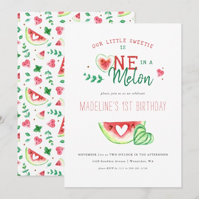 Invitation Un dans un melon | Premier anniversaire de la past (Devant / Derrière)