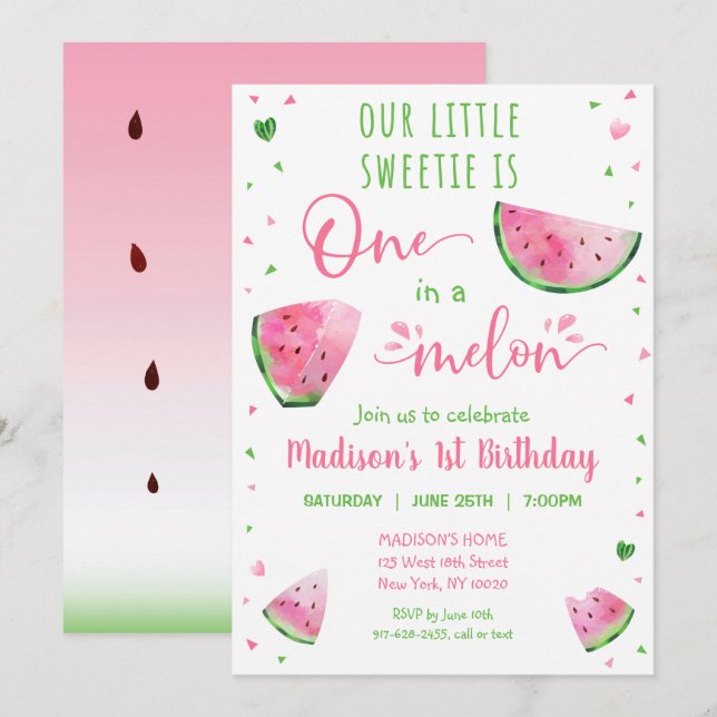 Invitation Un Dans Un Melon Watermelon Premier anniversaire (Devant / Derrière)