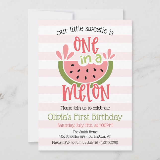Invitation Un Dans Un Melon Watermelon Premier anniversaire (Devant)