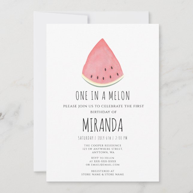Invitation Un dans un Melon Watermelon Première fête d'annive (Devant)
