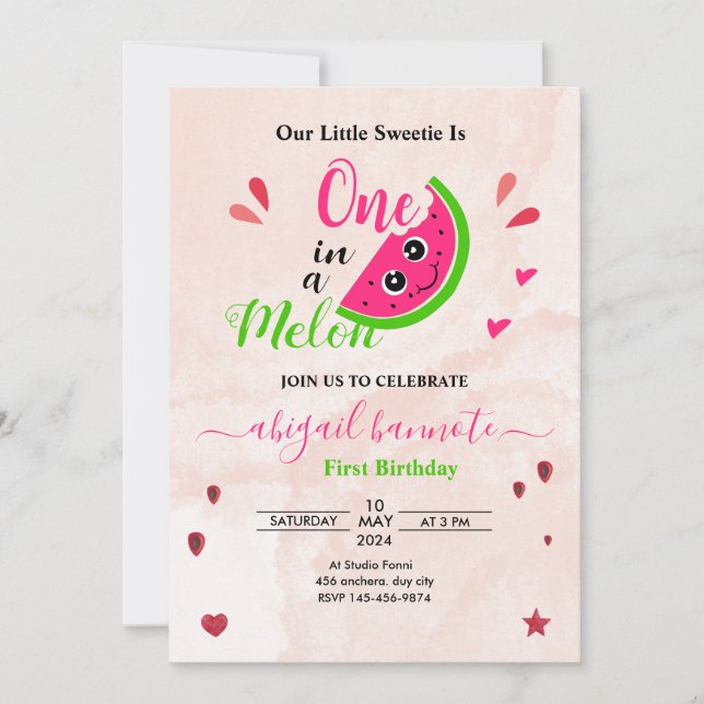 Invitation un dans un petit melon sucré pastèque (Devant)