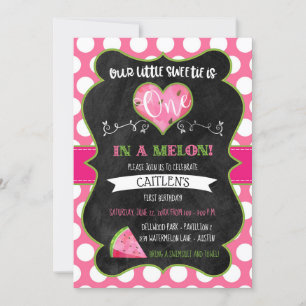 Invitation Un dans un premier rose de pastèque d'anniversaire