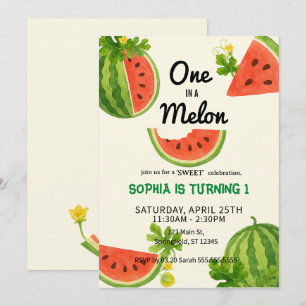 Invitation Un dans une pastèque ! 1ère fête d'anniversaire