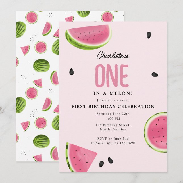 Invitation Un dans une pastèque Melon Anniversaire d'été (Devant / Derrière)