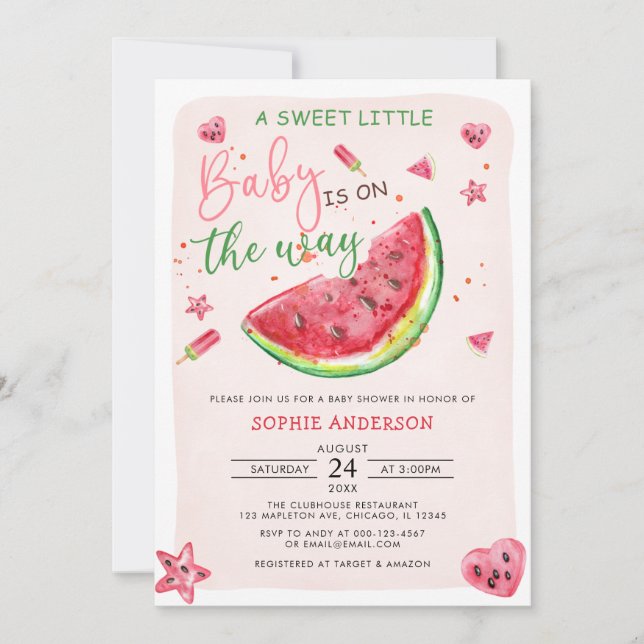 Invitation Un doux Baby shower de pastèque bébé (Devant)