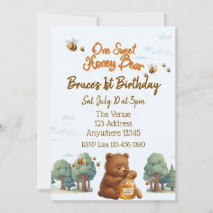 Invitation Un doux ours en miel, 1er anniversaire