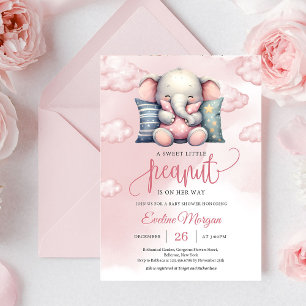 Invitation Un doux petit arachide éléphant mignon sur un nuag