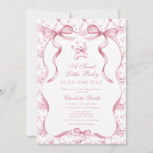 Invitation Un doux petit bébé Toile Ours Baby shower rose