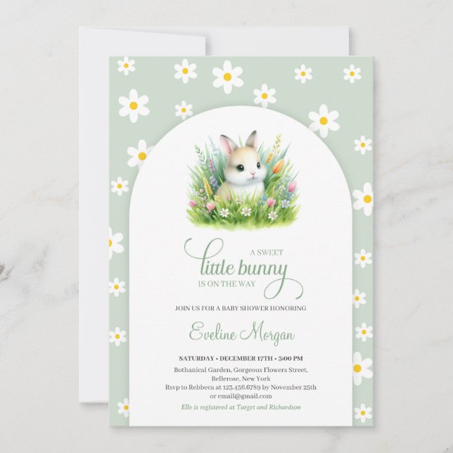 Invitation Un doux petit lapin genre neutre printemps (Devant)
