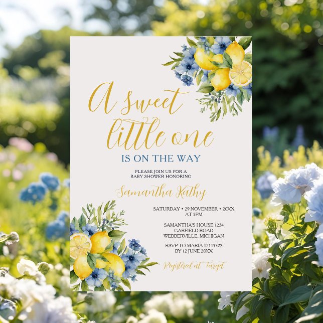 Invitation Un doux petit un agrumes citron Baby shower floral (Créateur téléchargé)