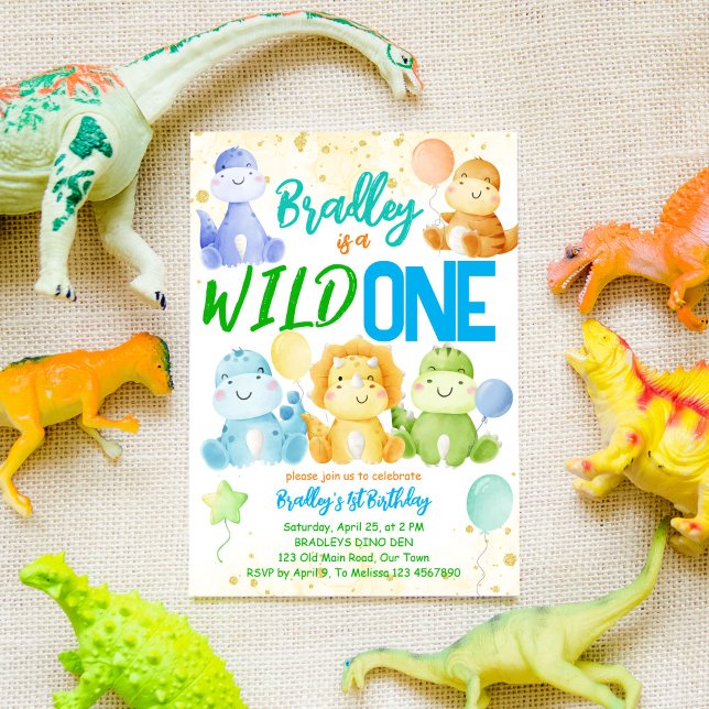 Invitation Un enfant mignon et sauvage dinosaures 1er anniver (Créateur téléchargé)