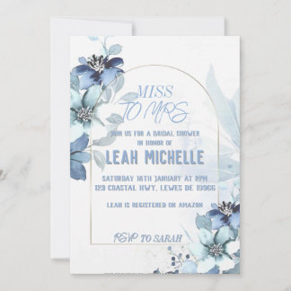 Invitation Un floral bleu poussiére pour une mariée ravissant