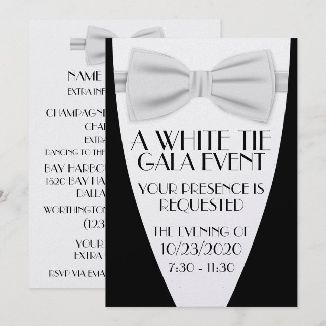 Invitation Un gala de Cravate blanche (Devant / Derrière)