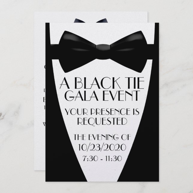 Invitation Un gala de Cravate noire (Devant / Derrière)