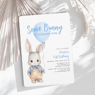 Invitation Un Garçon Bleu Bunny premier anniversaire