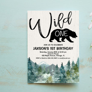 Invitation Un garçon d'un premier anniversaire forêt de monta