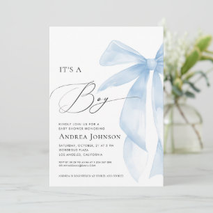 Invitation Un garçon   Élégant Baby shower de Bow Bleu Classy