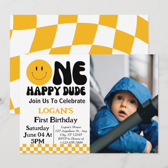 Invitation Un garçon heureux 1er anniversaire Photo (Devant / Derrière)