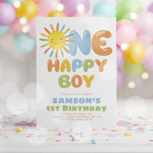 Invitation Un Garçon Heureux Soleil 1er Anniversaire Bleu