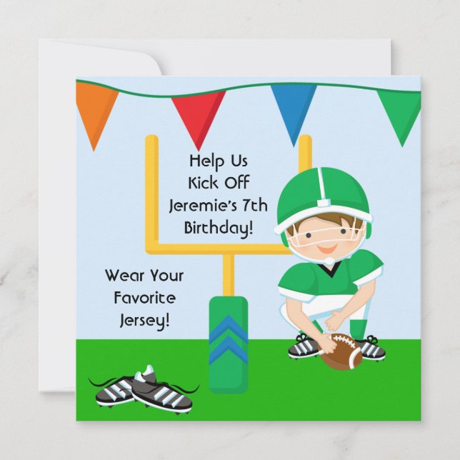 Invitation Un garçon sur mesure dans le football vert Invitat (Devant)