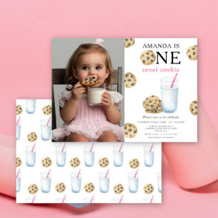 Invitation Un gâteau sucré et une fille au lait premier anniv