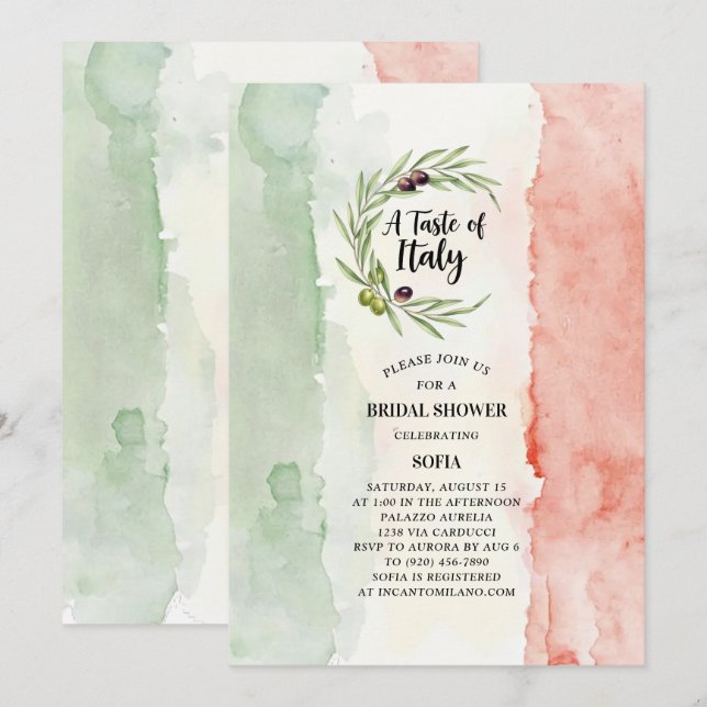 Invitation Un goût d'Italie Fête des mariées italienne (Devant / Derrière)