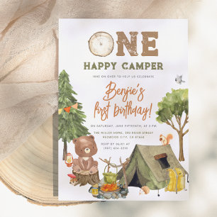 Invitation Un Happy Camper ours des bois garçon 1er anniversa