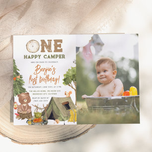 Invitation Un Happy Camper Photo d'ours en bois Garçons 1er A