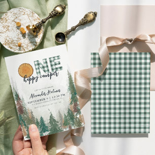 Invitation Un heureux Camper Sage Vert 1er Anniversaire