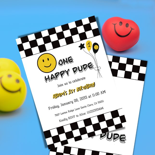 Invitation Un heureux Dude Yellow Emoji premier anniversaire (Créateur téléchargé)