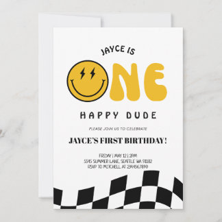 Invitation Un heureux Mec 1er anniversaire À damiers Invitati