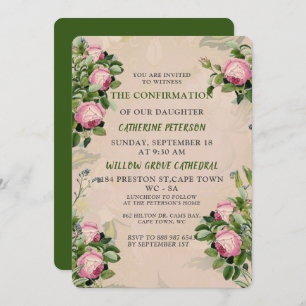 Invitation Un Jardin victorien vert, rose Roses Confirmation