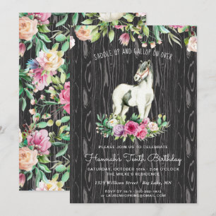 Invitation Un joli cheval et des fleurs à l'anniversaire du b