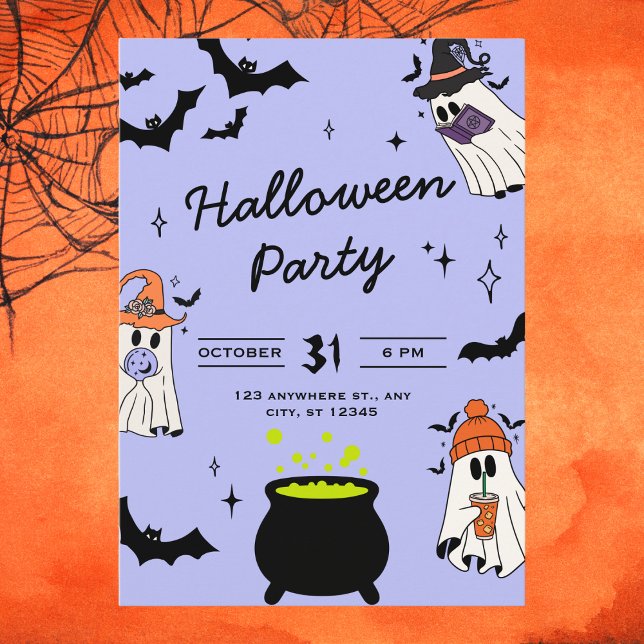 Invitation Un joli Fantôme Illustré Noir et Violet Halloween (Créateur téléchargé)