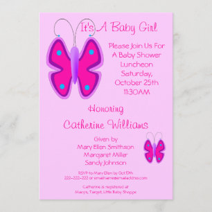 Invitation Un joli papillon rose C'est une petite douche pour