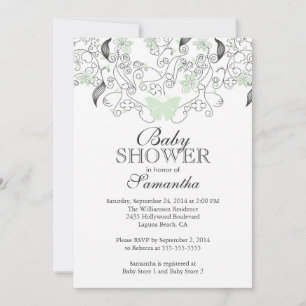 Invitation Un joli papillon vert pâle Baby shower neutre