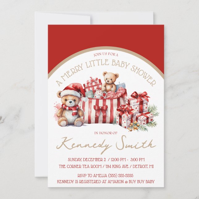 Invitation Un joli petit Baby shower, Douche Rouge & Beige (Devant)