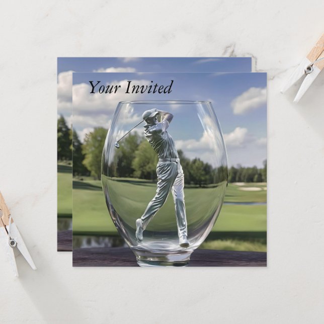 Invitation Un Joueur De Golf Dans Un Parceur De Verre Avec Pa (Devant/Arrière en situation)