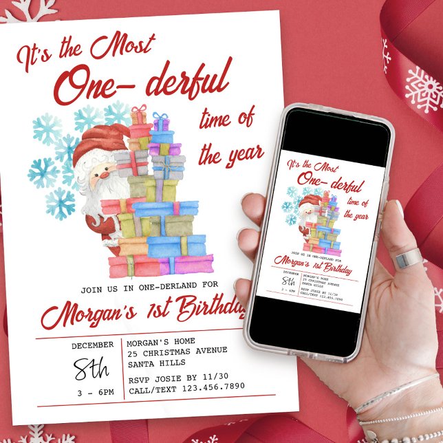 Invitation Un jour férié de l'année Noël 1er anniversaire (Available to order professionally printed and as a printable digital download)