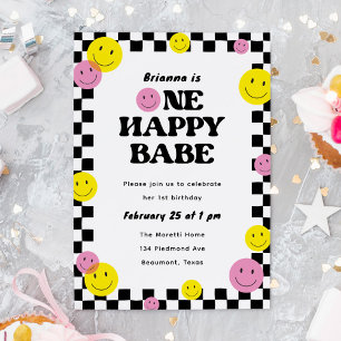 Invitation Un joyeux bébé souriant visage 1er anniversaire fê