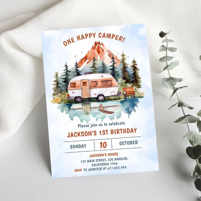 Invitation Un Joyeux Camper 1er Anniversaire Camping Party (Créateur téléchargé)