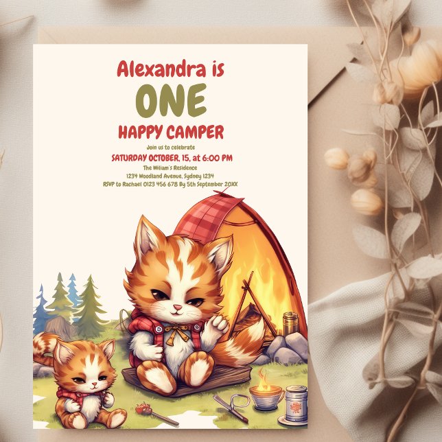 Invitation Un Joyeux Camper Bois Garçons 1er anniversaire (Créateur téléchargé)