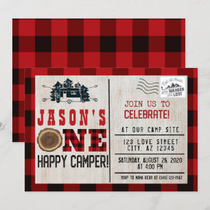 Invitation Un joyeux Camper Flannel Plaid 1er anniversaire